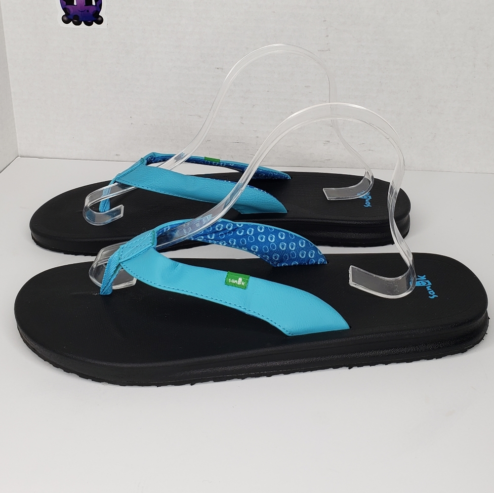 Sanuk Turquoise Faux Leather/Fabric Yoga flipFlop